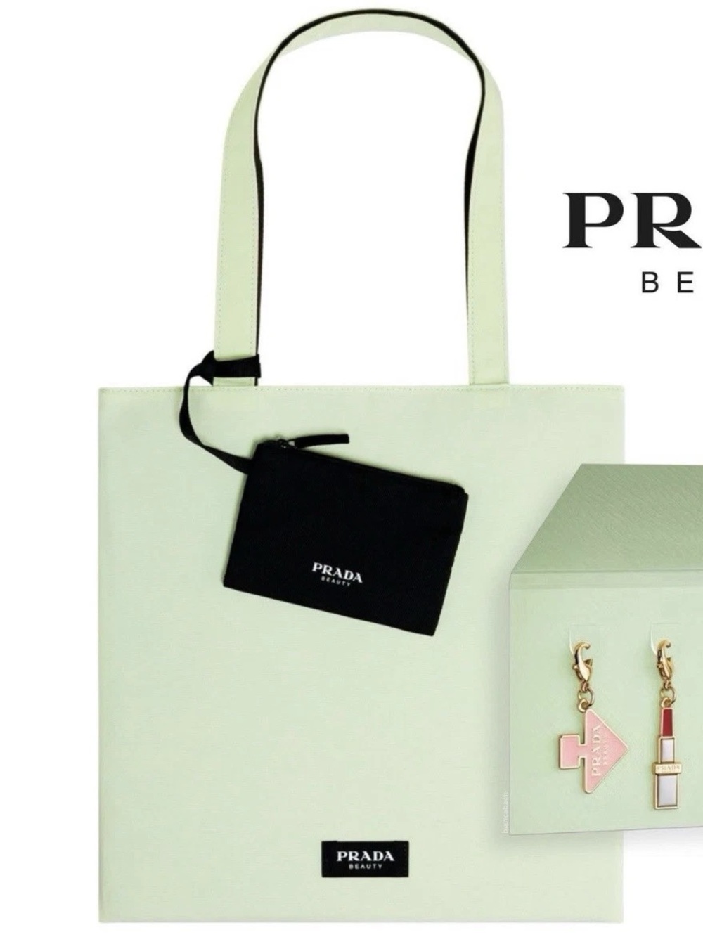 LIKE NEW PRADA Beauty PARADOXE Reversible Tote Bag Purse Mint Green Black
